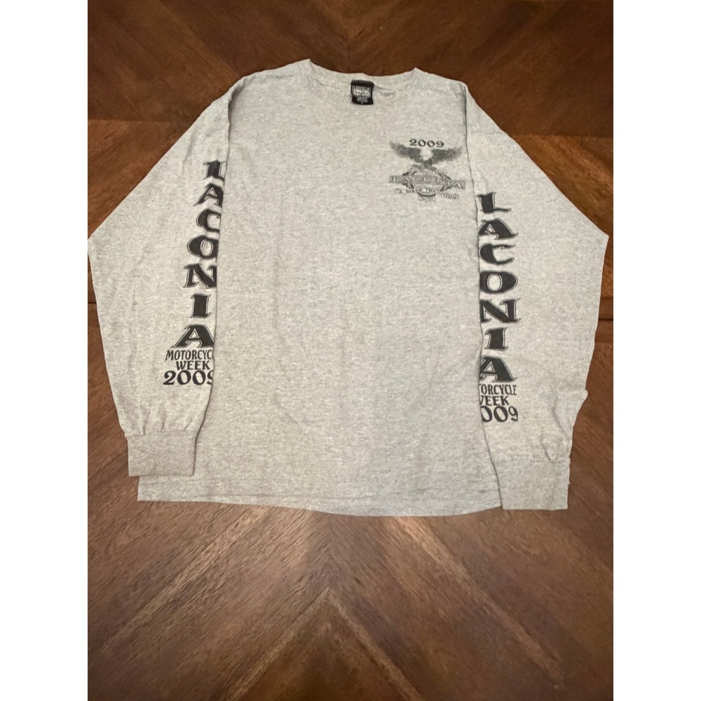 Vintage 2009 Laconia Motorcycle Week Biker Shirt Long Sleeve Gray Mens Large L